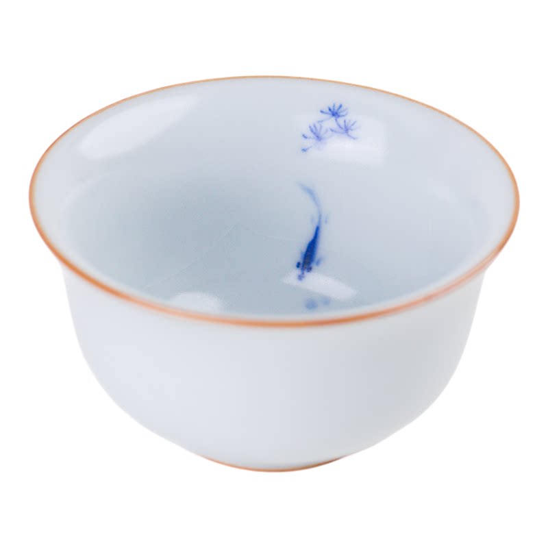 李善明汝瓷开片月白青花主人杯
