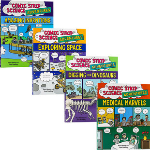 漫画科学第二季4册 英文原版 Comic Strip Science Adventures Amazing Inventions 惊人的发明/恐龙化石大战/探索太空/医学的奇迹