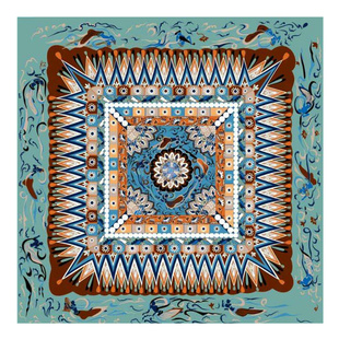 敦煌壁画丝巾莫高窟飞天藻井80cm小方巾仿丝围巾披肩旅游纪念礼品