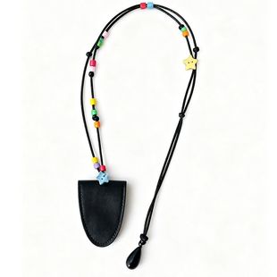 原创！皮质咖色串珠眼镜夹女海边三亚度假旅游项链墨镜挂脖长配饰