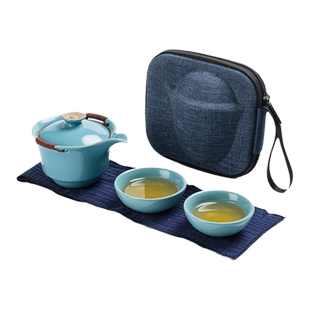天青汝窑旅行茶具露营户外泡茶喝茶野营便携快客杯一壶两杯收纳包