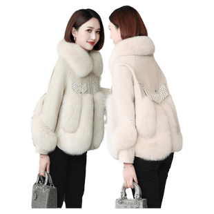 傲冬海宁真皮皮衣羽绒服女装短款狐狸毛领皮草一体小个子外套韩版