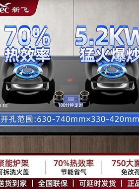 新飞家用厨房燃气灶台嵌两用双灶天然气液化气双腔猛火灶