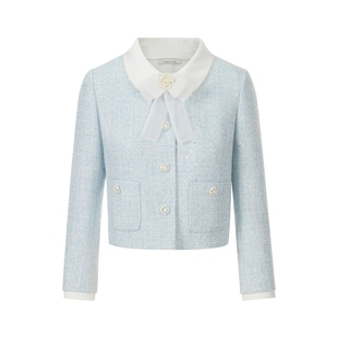 LIME莱茵香风短外套A字裙套装蓝色2025秋新款娃娃领优雅上衣半裙