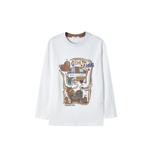 U/TI白色艺术涂鸦长袖T恤女装 百搭简约趣味休闲尤缇时尚冬季新款