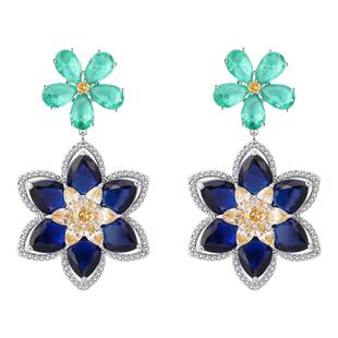 Blanch欧美海蓝宝花朵霸气耳坠高级感独特耳环名媛晚会夸张耳饰女