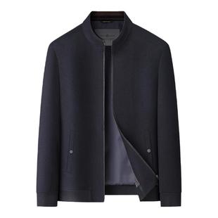 100%绵羊毛呢大衣男加肥大码秋冬款立领行政夹克肥佬商务呢子外套