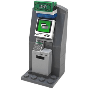 小颗粒积木ATM提款机MOC摆件益智拼装城市场景扩展地铁站银行设备