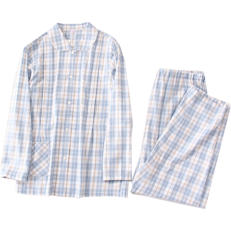 日式风双层纱布透气家居服套装