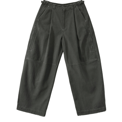 Aurocean 水洗做旧baggy工装裤 重磅全棉复古灰绿色口袋休闲裤