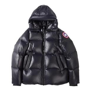 大鹅泡芙羽绒服男冬季2025新款保暖加厚情侣款黑色亮面面包服外套