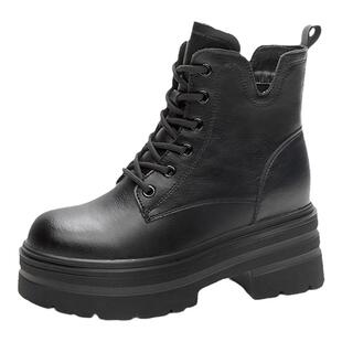 内增高女鞋8cm秋冬款短筒英伦风马丁靴2026新款真皮百搭厚底短靴