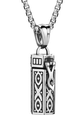 香水瓶可打开钛钢男士复古项链