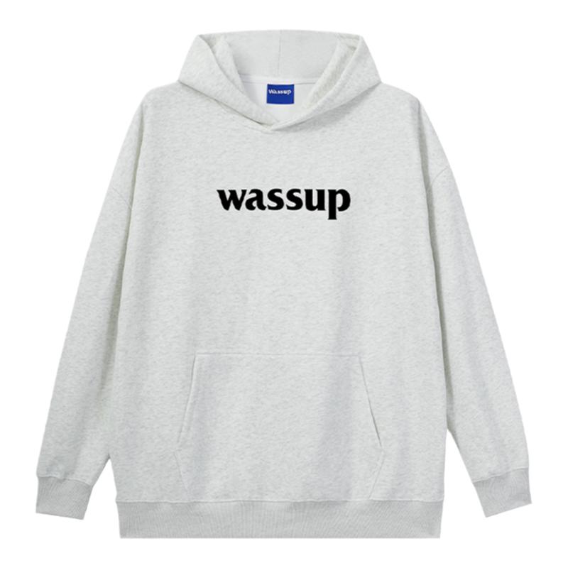 WASSUP米灰色字母连帽卫衣情侣