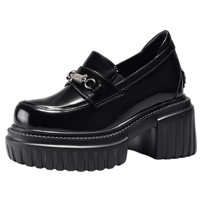 艾今25新款10cm增高乐福皮鞋女