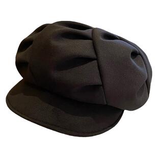 秋冬新款褶皱八角帽子女韩版软檐显脸小贝雷帽多种戴法黑色云朵帽