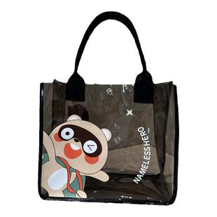 日韩通用款女包透明暗扣饭袋便携式手提洗漱化妆包上班卡通托特包