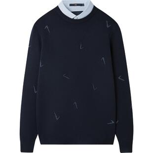 HLA/海澜之家假两件保暖针织衫秋冬时尚提花修身包芯纱双领上衣男