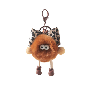 YILIYA可爱獭兔毛豹纹蝴蝶结小煤球包包挂件毛绒车钥匙扣挂饰礼物