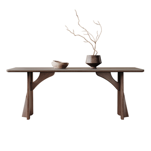 黑色实木餐桌家用小户型饭桌现代简约法式复古长方形实木岩板餐桌