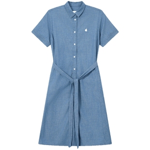 【新品】BEANPOLE滨波 夏季女士休闲简约磨白牛仔衬衫型连衣裙