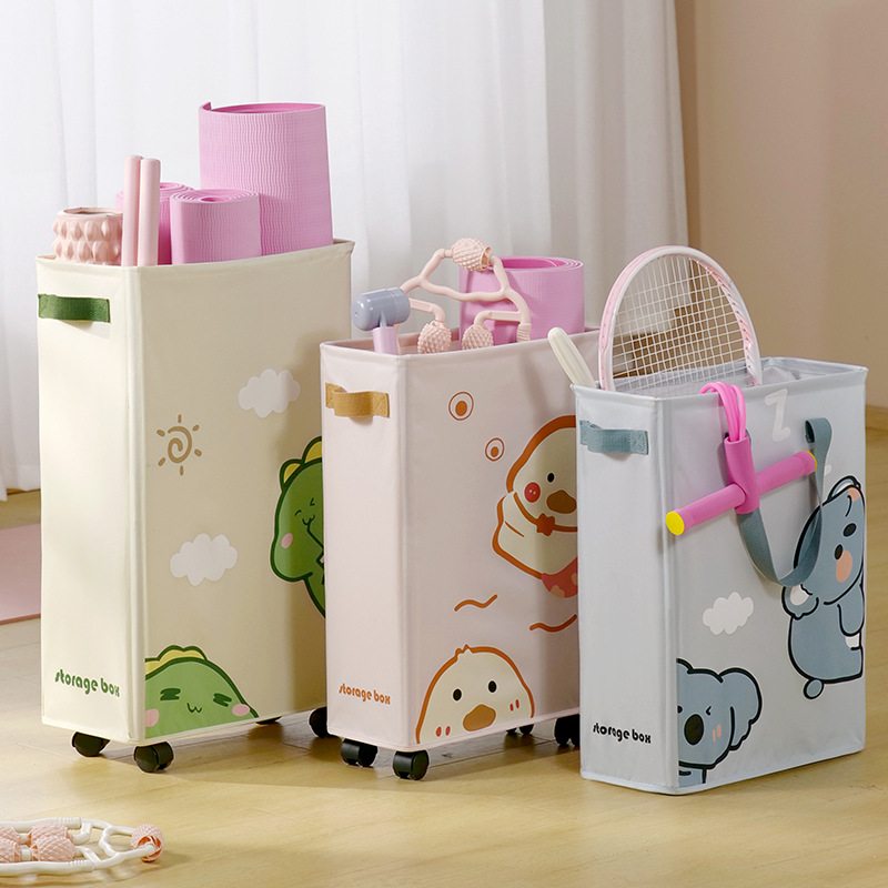 萌趣瑜伽垫收纳筐可折叠健身运动器材收纳篮带轮家用置物架脏衣篮