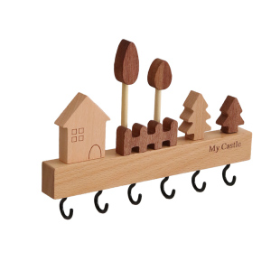 创意进门玄关挂钩入户钥匙挂钩实木壁挂式收纳架现代简约摆件装饰