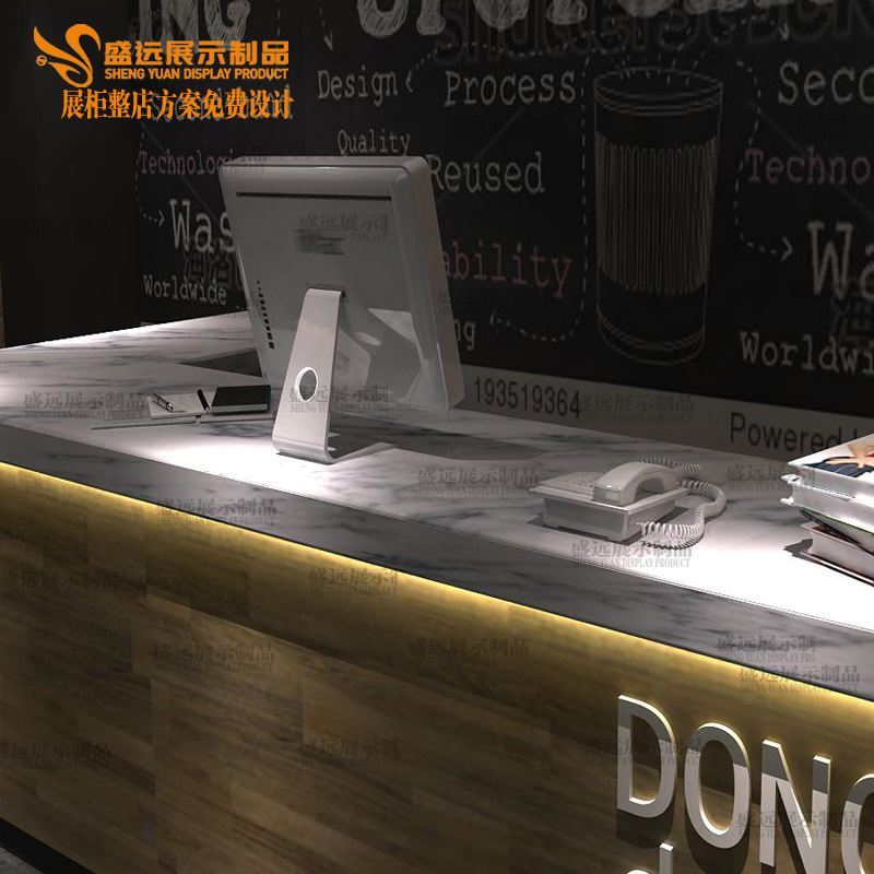 定制工业风吧台大理石接待台收银台定做公司前台 大理石吧台桌