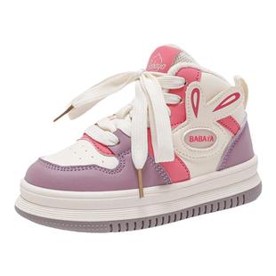 芭芭鸭童鞋加绒加厚女童棉鞋秋冬高帮板鞋小学生男童鞋子保暖软底