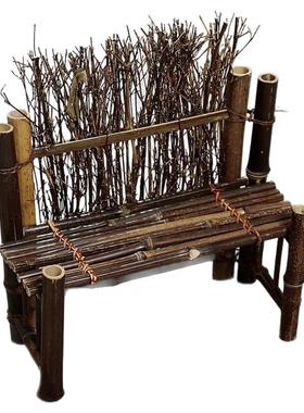 竹编栅栏茶台小屏风拍照道具摆件