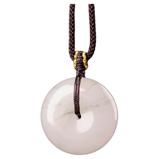 天然保真平安扣吊坠男女玉石情侣项链挂坠新疆金丝玉羊脂白玉佩