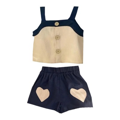 女童套装夏装时尚心形短裤两件套