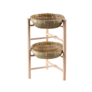 手工竹编收纳筐双层水果盘竹编制品簸箕家用客厅点心筐竹篮展示架