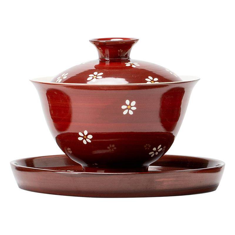 功夫茶具盖碗茶台山楂红套装