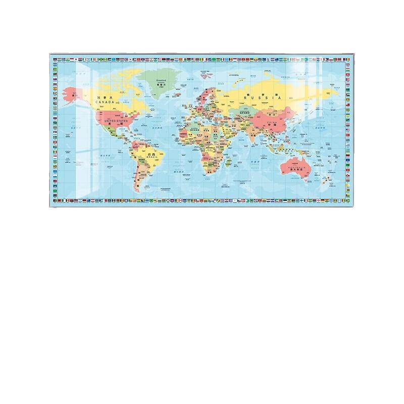 新款中英文世界地图办公室装饰画