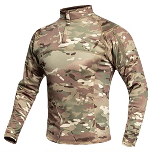 冬户外战术长袖男加绒保暖废墟迷彩弹力修身休闲运动风立领T恤