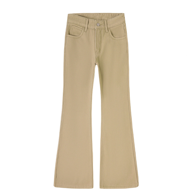 卡其美式低腰加绒显瘦微喇牛仔裤