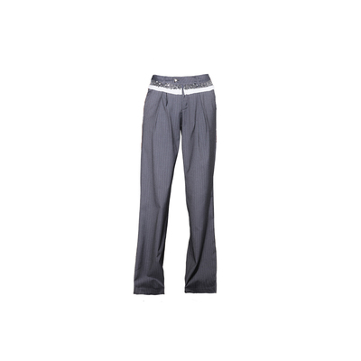 【0329 00:00】今日艺术家原创灰色条纹拼接低腰阔腿长裤