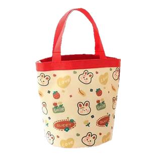 毕业季可爱卡通帆布手提袋饭盒袋便当包女上班通勤手拎包零食袋