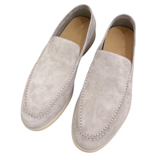 老钱风lp麂皮乐福鞋男女德训鞋平底懒人一脚蹬小白鞋情侣套脚单鞋