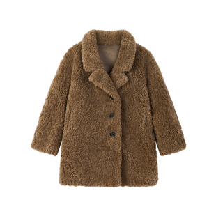 OPCP儿童皮草外套2025秋冬新款女童仿羊羔毛小女孩毛毛大衣中长款