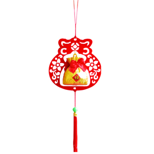 过年盆景植物挂饰立体小灯笼福袋元宝塑料镀金苗圃树花店装饰挂件