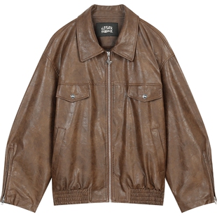 妖精的口袋复古咖棕PU皮外套女2026年春秋新款宽松甜酷机车皮衣