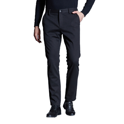 古鲨黑色加厚简约直筒休闲西裤