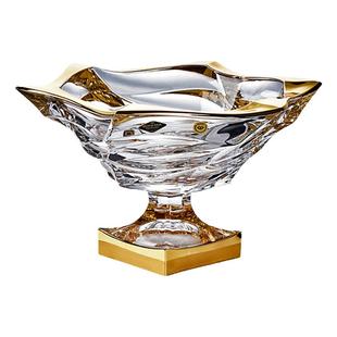 捷克BOHEMIA水晶玻璃描金欧式家用客厅水果零食盘大号奢华摆件
