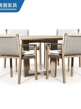 户外柚木桌椅庭院别墅家具防腐木室外露台露天休闲椅藤编民宿桌椅