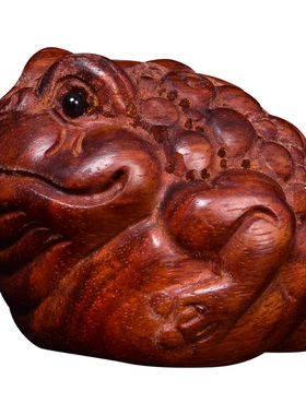 小叶紫檀木雕手把蟾蜍三足工艺品