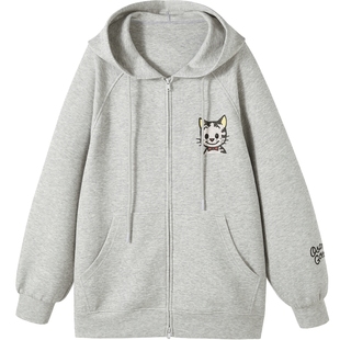 URLAZH有兰 X 原田治联名系列简约百搭浅灰休闲连帽卫衣时尚外套