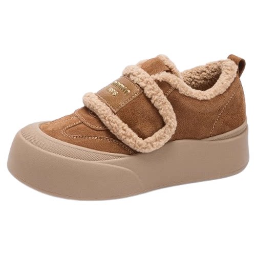 香香莉厚底魔术贴棉鞋女2025年冬季新款加绒保暖百搭毛毛鞋032605