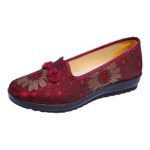 2026新款闰月妈妈鞋防滑一脚蹬老北京布鞋红色老人鞋女士轻便软底